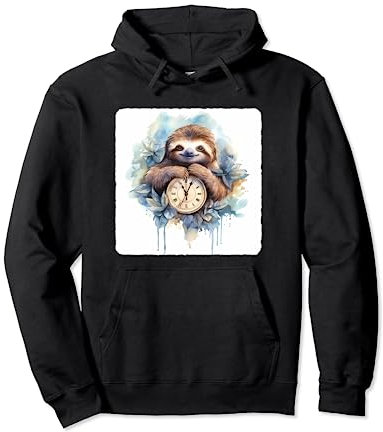 Faultier mit einer Uhr. Faultier neben einer Uhr, Geduld Pullover Hoodie