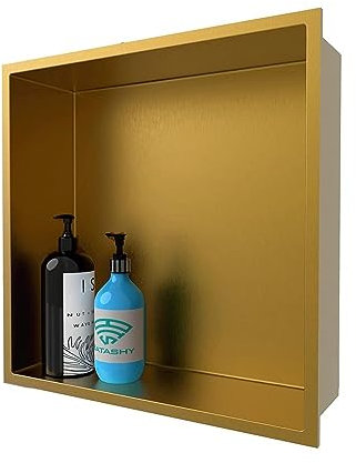 LYXXW Dusche Nische Bad Regale 11,8x11,8, 12,5in Dicker, wasserdichte Moderne Platzsparende Eingebettete Dusche Nische Wandeinsatz, 304 Edelstahl für Badezimmer Nische Lagerung,Gold