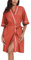 COLORFULLEAF Bademantel Damen Leicht 100% Baumwolle Kurz Sommer Morgenmantel Kimono Sauna 3/4 Ärmeln Roben Nachtwäsche mit 2 Taschen(Ziegelrot,XL)