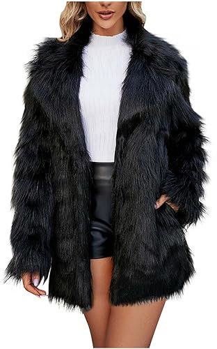 Große Größen Pelzmantel Damen Modische Einfarbig Kunstpelze Jacke Kunstfell Mantel Fellmantel Dicke Warme Winterjacke Winter Pelzjacke Langarm Wintermantel Felljacke Plüschjacke Übergangsjacke