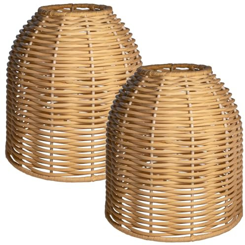 lampenschirm Hängeleuchte Schirm Vintage Rattan: Geflochtenes Geflecht Kronleuchter Lampenschirm Lichtabdeckung für Wohnzimmer Schlafzimmer Hotel Restaurant