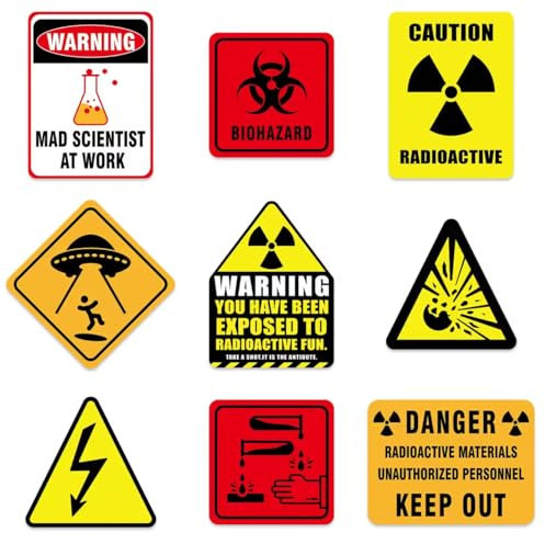 WERNNSAI Wissenschaftliche Partydekorationen–9 Stück Mad Scientist at Work Wanddekoration Schilder Lustige Etiketten für Jungen Geburtstag Party Laborschild Tischdekor gelbe Warnlogos auf Türfenstern