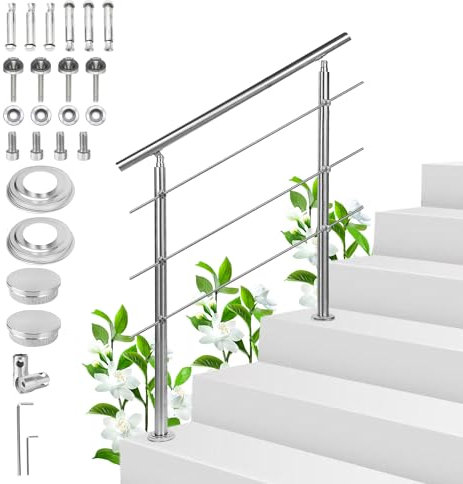 Sonnewelt Edelstahl Handlauf Geländer - Treppengeländer 120cm mit 3 Querstäben für innen und außen, Hochwertiges Eingangsgeländer für Balkon, Treppe und Brüstung