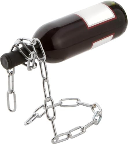 SOUTH AREA Supporto universale per bottiglia di vino, design a catena galleggiante, elegante e magico, in acciaio inox, decorativo (Argento)