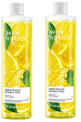 Pack of 2 Senses Lemon Burst Shower Gel, a Lemon and Basil fragrance – 2 x 500ml by Avon.