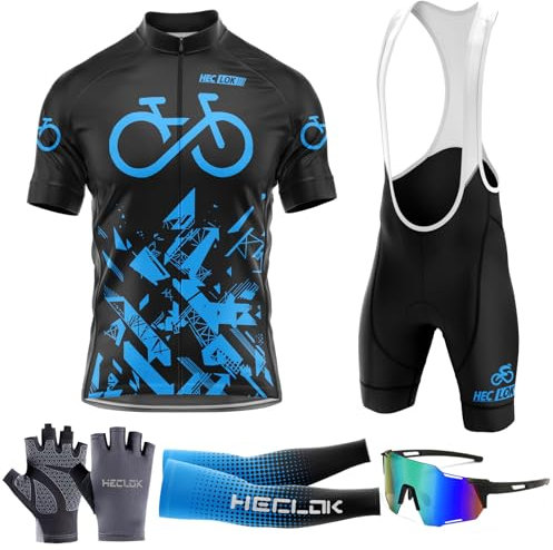Radtrikot Set Herren Kurzarm Schnell Trocknend Atmungsaktiv Fahrradbekleidung+Fahrradtrikot Trägerhose mit Sitzpolster 9D,für MTB Rennrad Fahrrad Jersey (TYP-3,M)