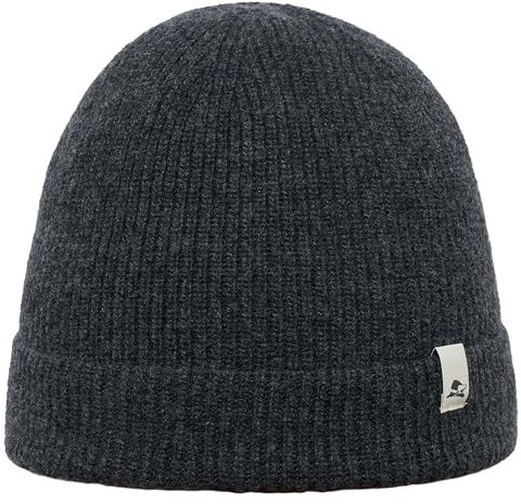 Sterkowski Kingfish Strickmütze | Merinowolle und Recyceltem Kaschmir Beanie für Herren und Frauen | Rippenrand Still Wintermütze Herren Beanie Mütze Herren Fisherman Beanie 54-62 cm Grau