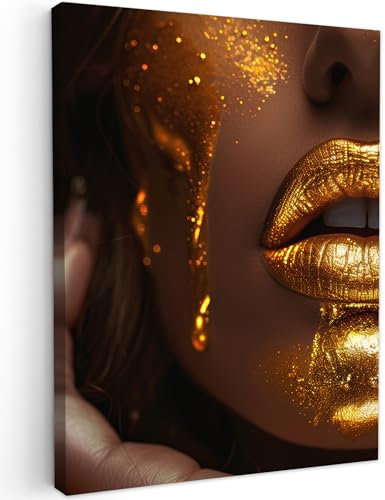 MuchoWow© Bilder 50x70 cm Wohnzimmer Deko Modern Wandbild Foto auf Leinwand Bild Schlafzimmer über Bett Room Decor Geschenke Frau - Gold - Luxus - Porträt