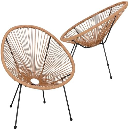 SPRINGOS Lot de 2 Chaises de Jardin Acapulco PE Rotin 73x40.5x87cm, Moderne, Beige, Polyéthylène (PE), Métal, Chaise de Jardin, Détente, Intérieur et Extérieur