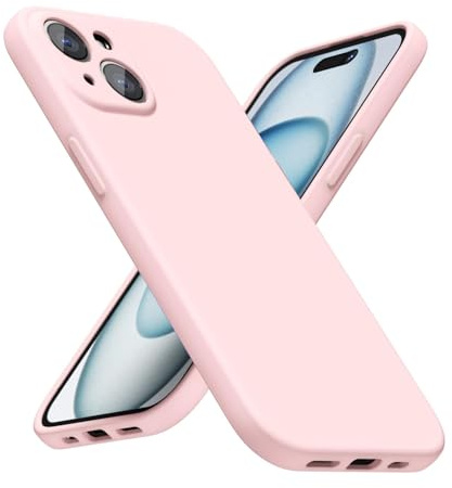 LoeoeL for iPhone 15 Plus Phone Case Silicone, Minimalist Ultra Thin Slim Soft Rubber Gel Solid Color Matte TPU Cute Case for Women Men, Girly Plain Aesthetic Design & Camera Cover, Light Pink