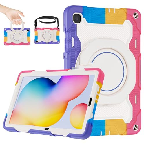 ROISKIN Samsung Galaxy Tab S6 Lite Case 10.4 inch: Heavy Duty Rugged S6 Lite 2020/2022 Cover for SM-P610/ P615/ P613/ P619 with Pencil Holder & 360 Rotating Stand & Shoulder Strap, Pink