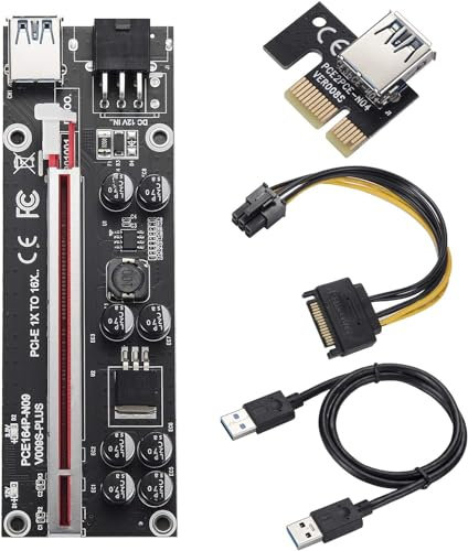 YABOANG Ver009S-plus PCI-E Riser da 16x a 1x per l'estrazione, scheda adattatore Riser alimentata, 8 condensatori fissi, cavo per criptovaluta GPU con cavo di alimentazione USB, 1 confezione
