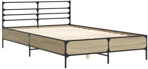 vidaXL Bettgestell, Bett mit Kopfteil für Schlafzimmer, Bettrahmen mit Lattenrost, Schlafzimmerbett Doppelbett, Sonoma-Eiche 140x200cm Holzwerkstoff Metall