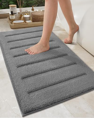COLOR&GEOMETRY Bath Mat Non Slip Washable, 44 x 76 cm Standard Sized Dark Grey Bathroom Mat Soft, Super Absorbent Bathroom Rug Shower Mat Outside Shower