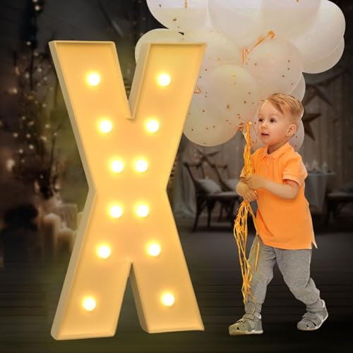 BiiKoon Festzelt, Leuchtende Zahlen, Buchstaben, Hellweiß, Groß, Vorgeschnittene Schaumstoffplatte, DIY-Hintergrund-Set for Geburtstage, Hochzeiten, Baby-Jubiläen(Color:Letter X,Size:100cm)
