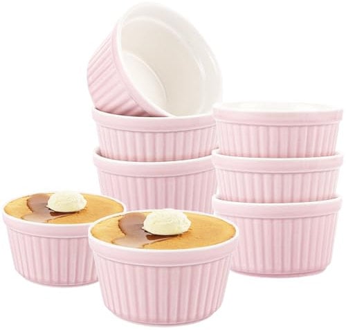 AKOLAFE 6er Set Creme Brulee Schälchen Keramik Souffle Förmchen Backofenfest 200ml Tarteform Keramik Klein 9x5cm Quicheform Keramik Pastetenform Kuchenform Mikrowellen-, Spülmaschinen- und Ofenfest