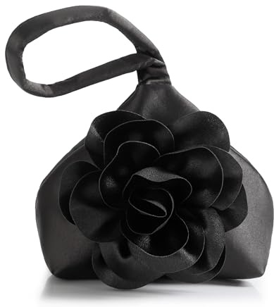 BABEYOND Clutch Purses for Women - Evening Bags Flower Satin Handbag Classy Wristlet Purse for Party Daily Wedding (Black)