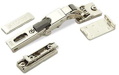 2er Set Salice Push Open Universalscharnier 110° für Glas- und Spiegeltüren inkl. Linearplatte Höhe 3 mm mit Euroschrauben, Exzenterverstellung, Glastürscharniere mit Abdeckkappen
