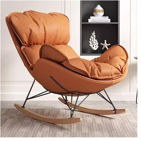 Lounge-Sofa-Sessel, Schaukelstuhl, Accent Glider Rocker, Entspannungsstuhl für Kinderzimmer, Wohnzimmerstühle, Relax-Lounge-Freizeitstuhl mit Beinen aus Massivholz (Farbe: Orange)