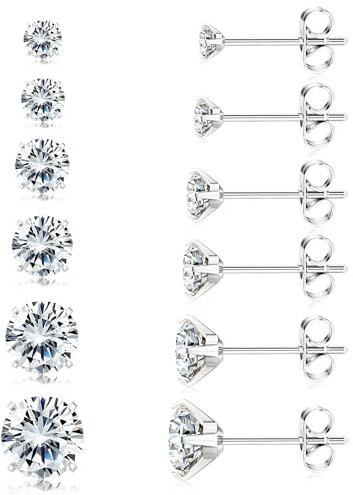 Diamday 6 Paires Boucles d'Oreilles pour Femmes Hommes Acier Chirurgical Piercing Oreille Hypoallergénique Clou d'Oreille 5A Zircone Cubique Helix Cartilage Tragus Piercing Boucles d'Oreilles
