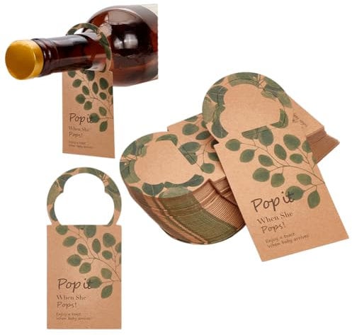 FINGERINSPIRE 50 Pcs Pop it When She Pops Mini Champagne Baby Shower Tags Wine Bottle Tags Enjoy a Toast When Baby Arrives Paper Wine Glass Label Wheat Wine Glass Charms Champagne Wine Bottle Tags