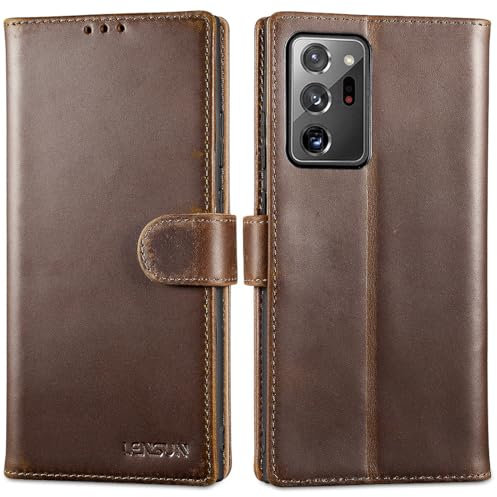 LENSUN Echtleder Hülle für Samsung Galaxy Note 20 Ultra, Lederhülle [Wallet Fach][RFID Schutz] Handytasche Leder Handyhülle für Samsung Note 20 Ultra 5G - Vintage Dunkelbraun