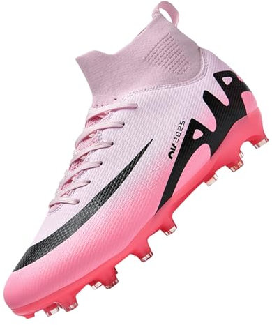 Unitysow Scarpe da Calcio Uomo all'aperto High Top Spikes Tacchetti Professionale Scarpe da Allenamento Leggero Antiscivolo Scarpe da Calcetto,T2309W Rosa,45 EU