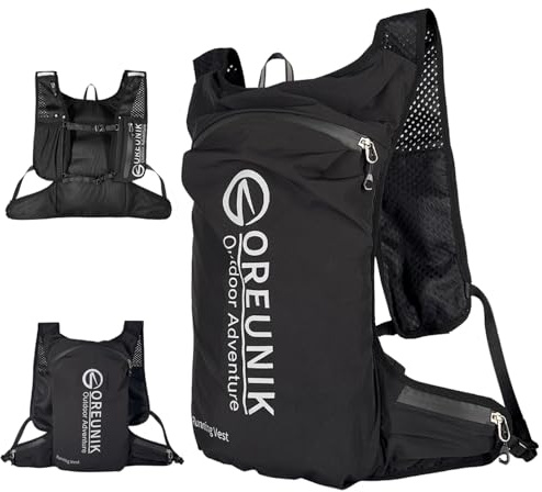 Oreunik Laufweste für Damen und Herren,7L Laufrucksack,Reflektierender Trinkrucksack mit Handyhalterung,geeignet für Outdoor-Wandern, Fahrrad, Bergsteiger,Laufen