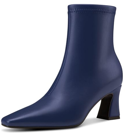 NobleOnly Donna Stivaletti Quadrata Punta Cerniera Chunky Blocco Tacco Heel Stivali Casual Ufficio Dress Stivali 7 CM Heels Blu Navy 39 EU