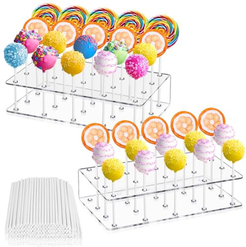 Swetfela 2 Pièces Support Gateau Bonbon avec 100 Sticks for Cake Pops, Presentoir a Gateau Sucettes, Pop Cake Batonnet, Gâteaux à Sucettes pour Halloween, Anniversaires, Mariages, Party Cupcake