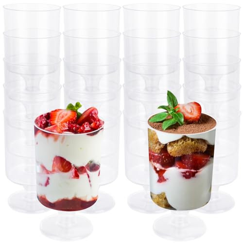 MEIDIV 100 Pcs Mini Dessert Cups, 100ml Clear Plastic Dessert Pots Cheesecake Cups, Reusable Serving Bowl for Appetizer, Pudding, Mousse