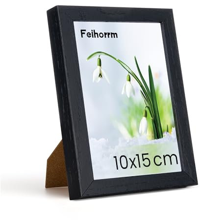 Feihorrm Bilderrahmen, 10x15 cm Fotorahmen aus Eiche, Mit gehärtetem Glas, Fotorahmen aus Massivholz, Geeignet für Wand- und Tischdisplays (Schwarz, 10x15 cm/ 1x)