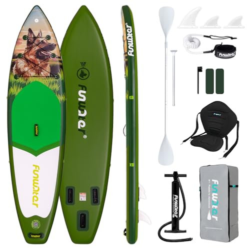 FunWater 10' &11' Stand Up Paddle Board Sup Board, Aufblasbares Stand Up Paddle Board für Erwachsene, Alle Fähigkeiten mit Aller Zubehör (10'6 SCHÄFERHUND-Grün&Weiß)
