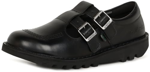 Kickers Women's Kick T Bar Double Leather Shoes, Black, 3 UK