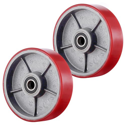 2 Stück Hubwagen Rad Polyurethan(PU) 200X50mm Rot Achse 20mm inkl. Kugellager, Max. Belastung 3000 KG