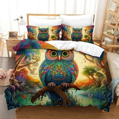 RJAVAGFZL Eule 2 Teilig Stylisches 3D Bettwäsche-Set Bettbezug Hochwertige Microfaser Freunde Oder Familie Super King(260x220cm)