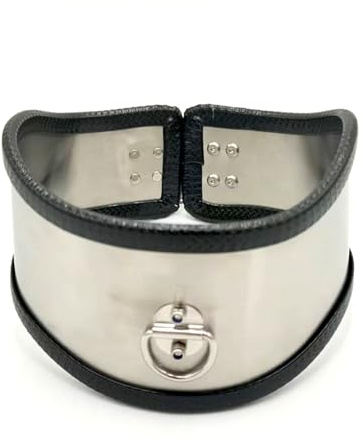 Soarvlorfy Abschließbar Halsband aus Edelstahl, BDSM Sklaven Halsfessel mit Traktionsring, BDSM Bondage Choker Sklave Halsreif Erotik Fetisch Sexspielzeug für Paare Erwachsenen,Schwarz,Frauen