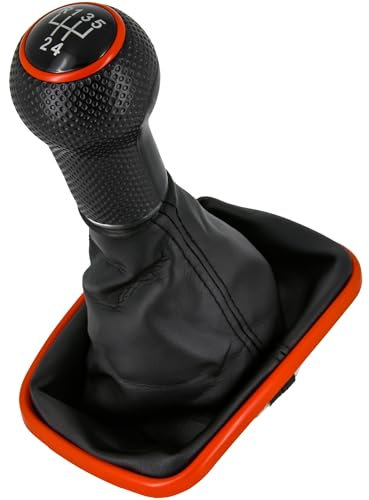 Schaltknauf + Schaltsack Set 5 Gang passend für VW Golf 4, 1997-2006, Plug & Play, Auto Schalthebel Schaltmanschette, mit Rahmen, schwarz - rot