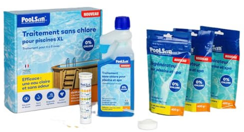PooLSan BSI - Pack Kit sans Chlore pour Désinfection des Grandes Piscines - Hors-Sol et Enterrées - Jusqu'à 4 A 6 Mois