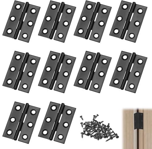 10Pcs Black Hinges,80mm(3.2Inch) Butt Hinges Small,Cupboard Door Hinges with 60 Pcs Black Screws for Home Furniture Wooden Door Hinge