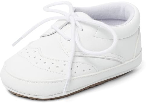 LACOFIA Scarpe Neonato Battesimo Maschio Scarpe Primi Passi Scarpe Cerimonia Eleganti Bambino Antiscivolo Bianco 12-18 Mesi