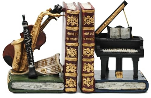 Serre-livres décoratifs en forme de musique, serre-livres vintage, violon, piano, unique et robuste pour étagères, décoration de maison, bureau, cadeaux pour les amateurs de musique