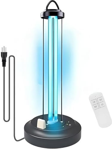 UVC Keimtötende Lampe UV-Sterilisator Desinfektion Sterilisator Fernbedienung Timer Tischlampe Antibakterielle Rate 99% Töten Entferner Schimmel Grippe Geruch Staub Milben Keime (65W Ozon)