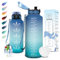 Motswedi Botella Agua, 1500 ml sin BPA, Botella de Agua, Reutilizable, Cantimplora, con Marcador de Tiempo, Botella Agua Gimnasio, Botella para Niños, Deporte, Running, Gimnasio, Bicicleta, Azul Verde