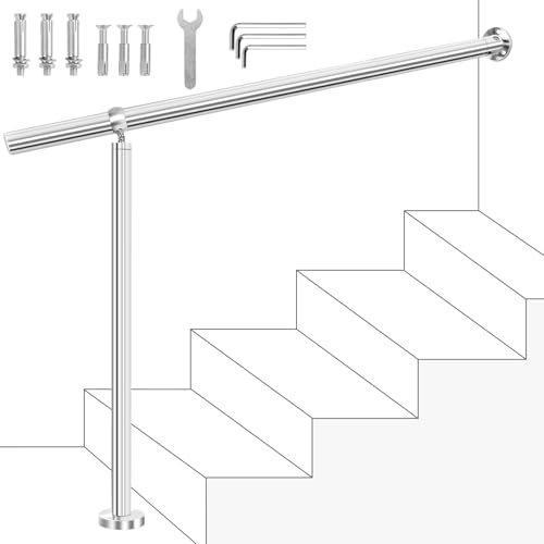 OUUTMEE Pasamanos de acero inoxidable 120 x 90 cm Pasamanos escalonados de acero inoxidable,Ángulo de pasamanos ajustable,Adecuado para 3-4 escalones pasamanos escaleras al aire libre,Proporciona