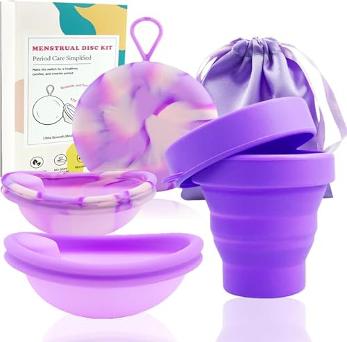 YANGUN Set di 2 Coppetta mestruale con sterilizzatore e custodia, disco mestruale riutilizzabile, per donne attive, sport, nuoto e intimità (taglia S+L)