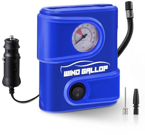 Windgallop Compressori Portatili Piccolo Compressore D'aria Gonfiatore Per Pneumatici Manometro Pompa Per Pneumatici Per Auto 12V DC Compressore Per Pneumatici Pompa Di Aria Elettrica (Blu chiaro)