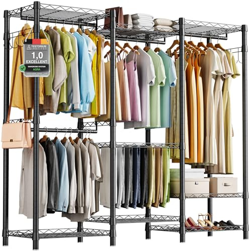 AQRA Metal Open Wardrobe, Heavy Duty Clothes Rail with 4 Assembly Ways