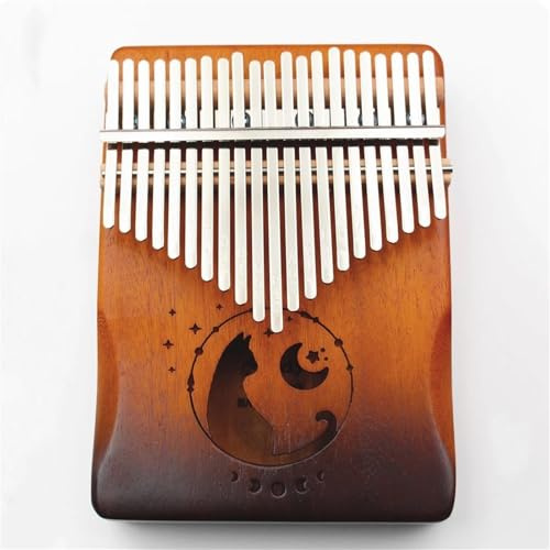 Anfänger-Kalimba 17 Schlüssel Kalimba Finger Piano Mit Stimmhammer Sackleinen Tasche Tuch Skala Aufkleber(21 Keys Cat)