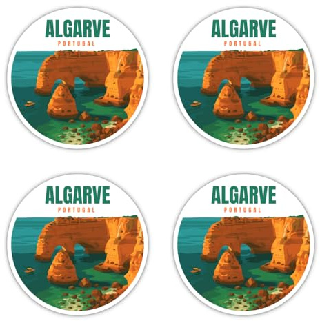 Laminierte Aufkleber: 75 mm, 4 Stück - Algarve Portugal Wasserfester Reise Sticker